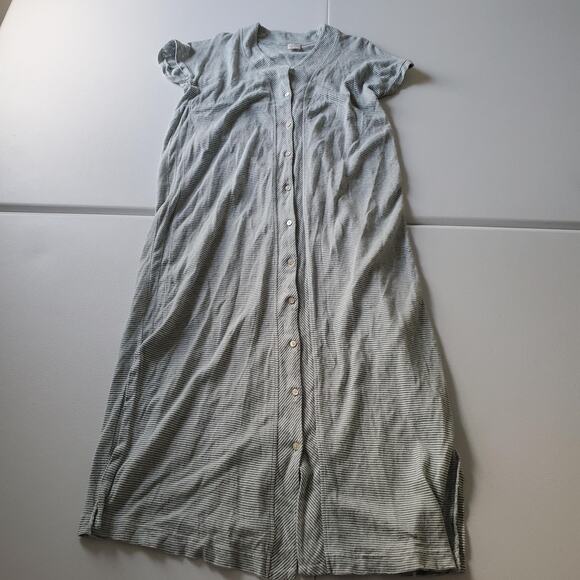 Poetry Dress Womens US 4 Gray White Striped Button Front Linen Coastal Midi - Picture 1 of 10